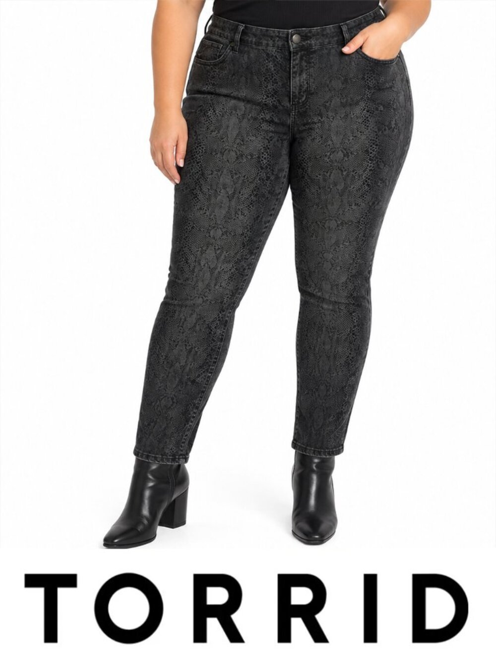 Torrid Denim Plus Size 26 Dark Charcoal Gray/Black Snakeskin Print Jeggings